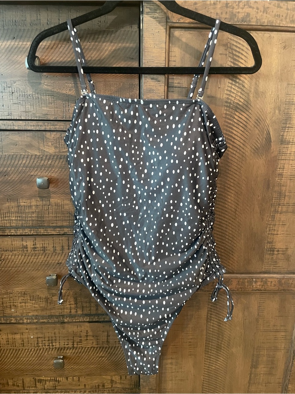 Younique  Black One-Piece Swimsuit with White Polka Dots and Side Ties